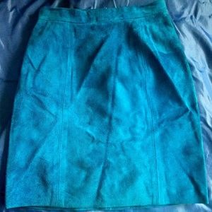 Peacock blue suede mini skirt